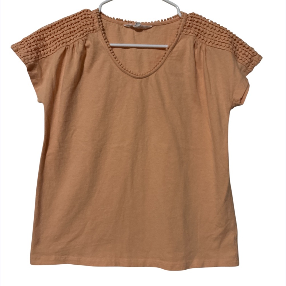 DownEast Tan Smocked Cap Sleeve Blouse
